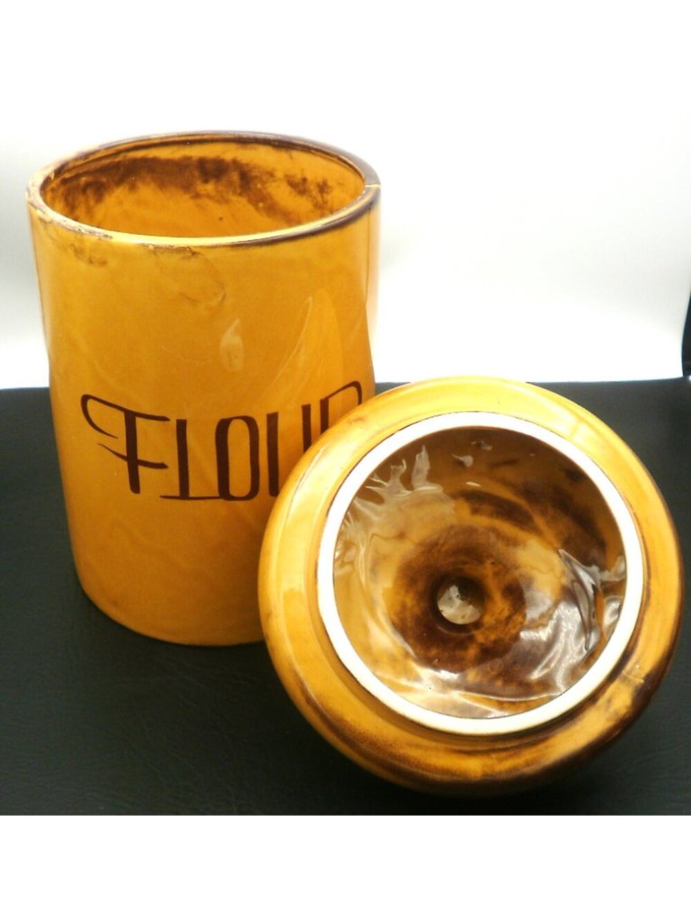 Vintage Mushroom Top Flour Canister Harvest Yellow Brown HOLIDAY DESIGNS - Picture 5 of 11